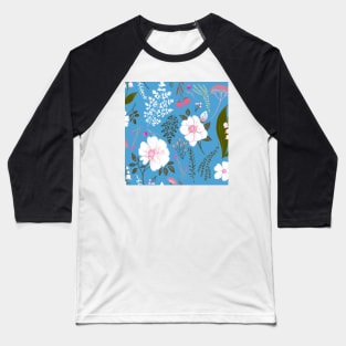 Garden florals and herbs on blue Baseball T-Shirt